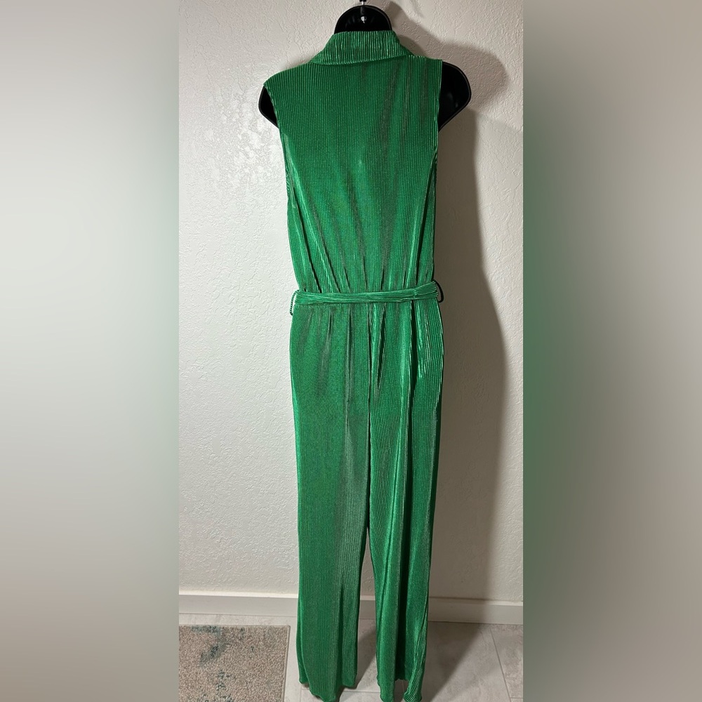 Green Sleeveless, Wide Leg Jumpsuit - Picture 3 of 9